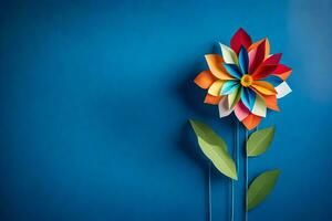 colorful flower on a blue background. AI-Generated photo