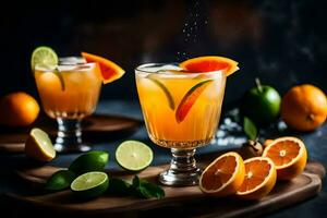 orange and lime cocktail with ice and garnish. AI-Generated photo