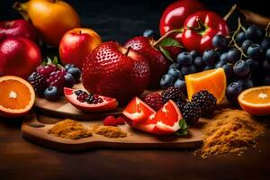 a table with various fruits and spices. AI-Generated photo