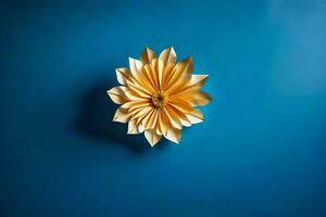 a yellow flower on a blue background. AI-Generated photo