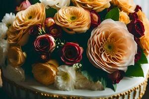 a wedding cake with flowers on top. AI-Generated photo