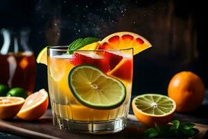 a glass of orange juice with slices of fruit. AI-Generated photo