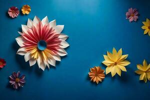 a wall with paper flowers on it. AI-Generated photo