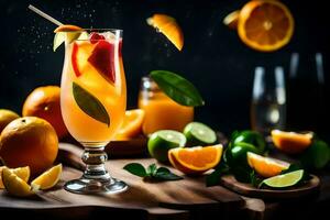 orange juice cocktail with lime and mint. AI-Generated photo