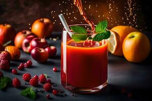 a glass of juice with fruit and berries. AI-Generated photo