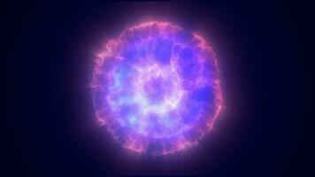 blå energi lysande sfär trogen atom från elektrisk magi partiklar och energi vågor bakgrund video