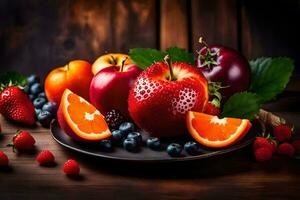 fresh fruits on a plate. AI-Generated photo