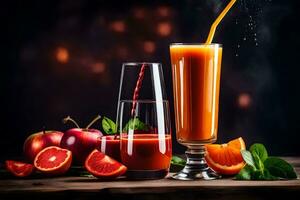 orange juice with a splash of juice in a glass. AI-Generated photo
