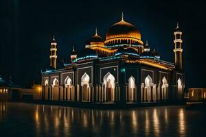 el mezquita a noche. generado por ai foto