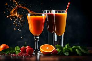 orange juice with a splash of orange juice in a glass. AI-Generated photo