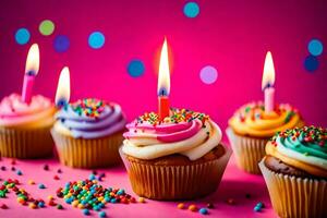 birthday candles on cupcakes. AI-Generated photo