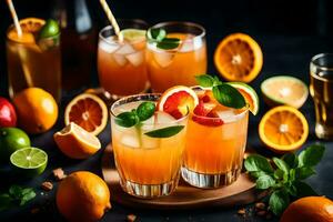 orange juice cocktail with fresh fruit and mint leaves. AI-Generated photo