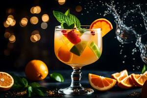 orange and lime cocktail with a splash of water. AI-Generated photo