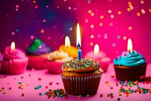 birthday candles on cupcakes. AI-Generated photo