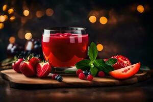 a glass of juice with berries and berries. AI-Generated photo