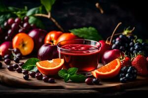 a glass of juice with fruits and berries. AI-Generated photo