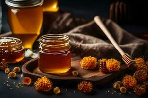 honey and honeycomb on a dark background. AI-Generated photo