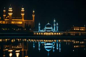 the night view of a mosque in india. AI-Generated photo