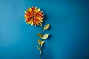 un papel flor en un azul pared. generado por ai foto