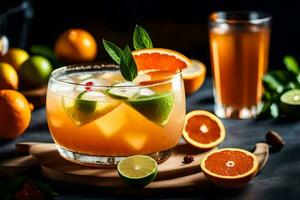 orange and lime cocktail with garnish on a dark background. AI-Generated photo