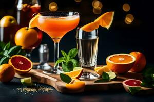 orange cocktail with lime slices and garnish. AI-Generated photo