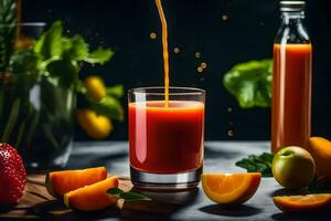 a glass of juice with fruit and vegetables. AI-Generated photo