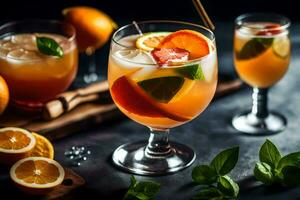 a glass of orange juice with a slice of orange and a slice of lime. AI-Generated photo