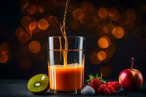 jugo en un vaso con bayas y manzanas generado por ai foto