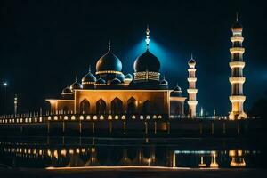 the night view of a mosque in abu dhabi. AI-Generated photo
