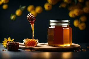 honey and honeycomb on a wooden table. AI-Generated photo