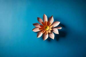 un papel flor en un azul pared. generado por ai foto