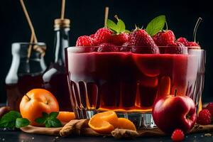 un cuenco de Fruta con bayas y naranjas generado por ai foto