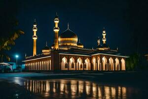 el mezquita a noche en Malasia. generado por ai foto