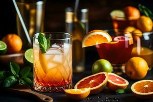 a variety of cocktails with oranges and other fruits. AI-Generated photo