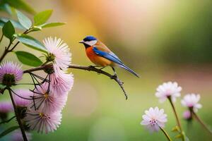 photo wallpaper the sky, flowers, bird, spring, the sun, flowers, bird, spring. AI-Generated