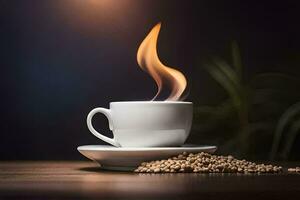 a cup of coffee with a flame on the side. AI-Generated photo