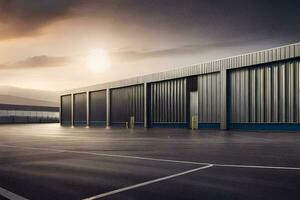 a large warehouse with a large metal door. AI-Generated photo