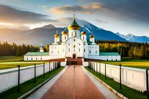the russian orthodox cathedral in the mountains. AI-Generated photo