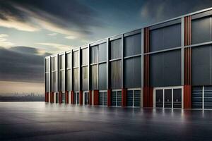 a modern warehouse building with a sky background. AI-Generated photo