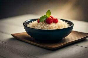 rice with raspberries in a bowl. AI-Generated photo