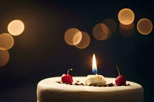 a birthday cake with a single candle. AI-Generated photo