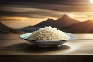 rice in a bowl on a table. AI-Generated photo