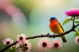 photo wallpaper the sky, flowers, bird, spring, the flowers, bird, spring, the. AI-Generated