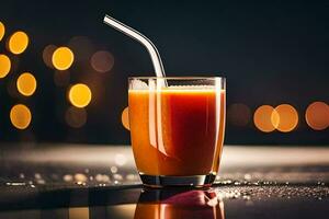 a glass of orange juice with a straw. AI-Generated photo