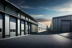 a large industrial building with two doors. AI-Generated photo