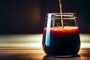 a glass of juice being poured into a glass. AI-Generated photo