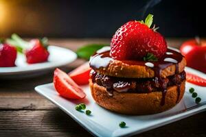 a hamburger with strawberries on top. AI-Generated photo