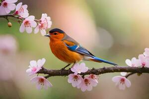 photo wallpaper bird, the flowers, the tree, the bird, the flowers, the bird,. AI-Generated