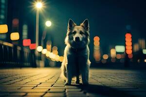 photo wallpaper the city, dog, night, city, lights, lights, the city, the. AI-Generated