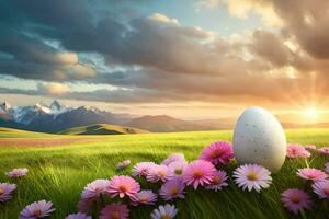 the easter egg in the field. AI-Generated photo